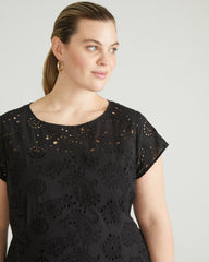Sunset Cotton Eyelet Flounce Dress - Black