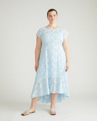 Sunset Cotton Eyelet Flounce Dress - Light Blue
