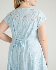 Sunset Cotton Eyelet Flounce Dress - Light Blue