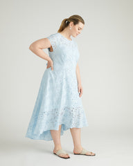 Sunset Cotton Eyelet Flounce Dress - Light Blue