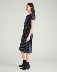 Crescent Breton Stripe Knot Dress - Navy Pinstripe