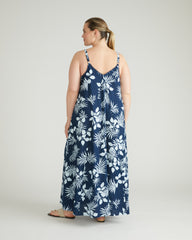 Kite Linen Dress - Palm Print in Light Blue