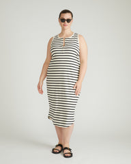 Romera Ribbed Dress - Ecru/Black Stripe