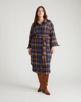Morgan Belted Stretch Flannel Shirtdress - Autumn Apple Plaid