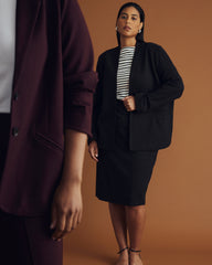 Lennox Collarless Ponte Blazer - Slate Pinstripe