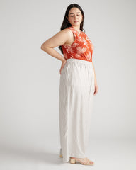 Verbena Voile Pants - White/Beige Stripe