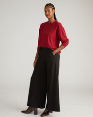 Pam Pintuck Wide Leg Ponte Pants - Slate Pinstripe