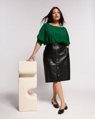 Ericka Faux Leather Button Skirt - Black