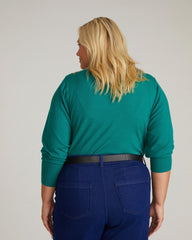 Savvy Fine Knit V Sweater - Green Tourmaline