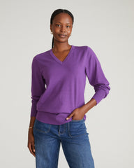 Savvy Fine Knit V Sweater - Grape