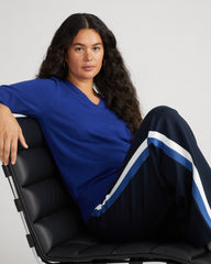 Stephanie Wide Leg Stripe Ponte Pants 27 Inch - Navy with Blue/White Stripe