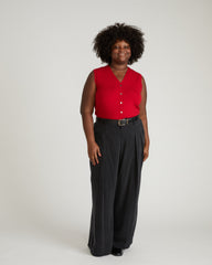 Savvy Fine Knit Cardigan Vest - Carmine