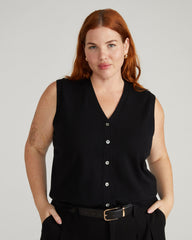 Savvy Fine Knit Cardigan Vest - Black