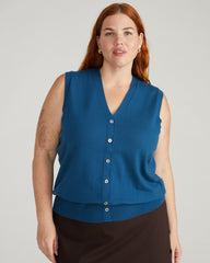 Savvy Fine Knit Cardigan Vest - Blue Teal
