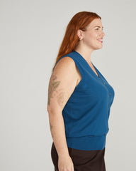 Savvy Fine Knit Cardigan Vest - Blue Teal