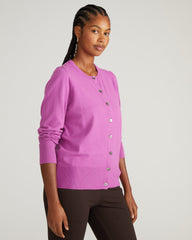 Savvy Fine Knit Crewneck Cardigan - Purple Vision