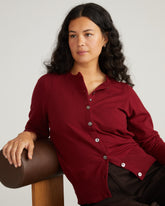Savvy Fine Knit Crewneck Cardigan - Garnet