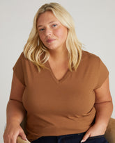 Ashley V Neck Cap Sleeve Tee - Classic Camel