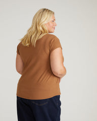 Ashley V Neck Cap Sleeve Tee - Classic Camel