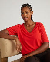 Lily Liquid Jersey V-Neck Stovepipe Tee - Lipstick