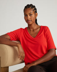 Lily Liquid Jersey V-Neck Stovepipe Tee - Lipstick