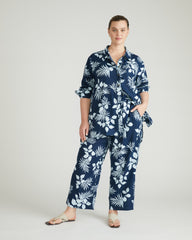 Dawn Linen Hi Low Tunic - Palm Print in Light Blue