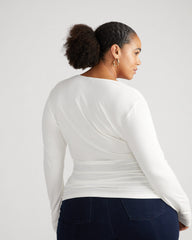 Liquid Jersey Two-Way Long Sleeve Cross Top - White