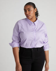 Elbe Stretch Poplin Shirt Classic Fit - Lavender/White Stripe