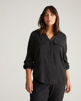 Cooling Stretch Cupro Button-Down Blouse - Black