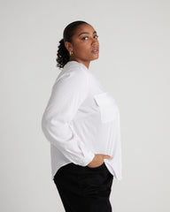 Cooling Stretch Cupro Button-Down Blouse - White