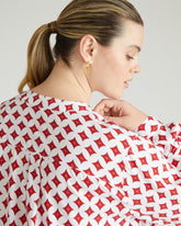 Cooling Stretch Cupro Button-Down Blouse - Morningstar Print in Red