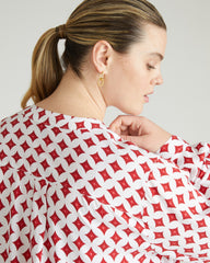 Cooling Stretch Cupro Button-Down Blouse - Morningstar Print in Red