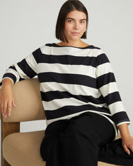 Belle Breton Stripe Jersey Tee - Ecru/Black Rugby Stripe