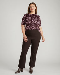 Louise Short Sleeve Liquid Jersey Top - Rose Print in Black Cherry