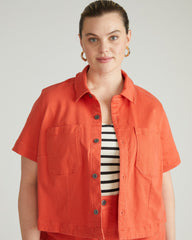 Flynn Short Sleeve Denim Shacket - Coral Reef