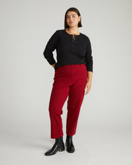 Henley Long Sleeve Ribbed Tee - Black