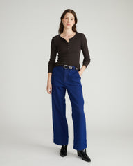 Henley Long Sleeve Ribbed Tee - Espresso