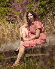 Sandy Stretch Poplin Shirtdress - Coral Reef/White Stripe