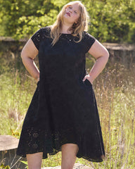 Sunset Cotton Eyelet Flounce Dress - Black