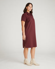 Varsity French Terry Polo Dress - Black Cherry