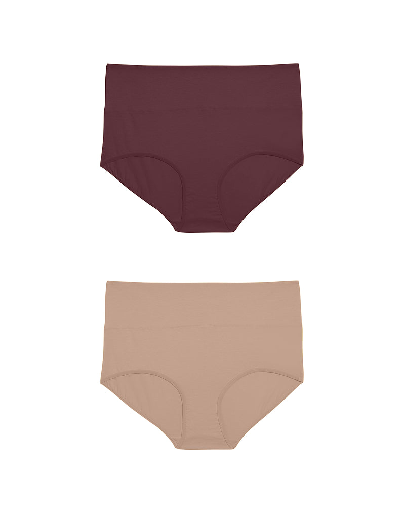 UltimateS 2-Pack Full Coverage High Rise Brief - Cassis/Peach