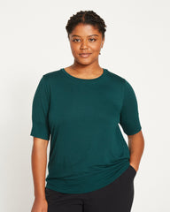 Aimee Liquid Jersey Rib Hem Tee - Forest Green