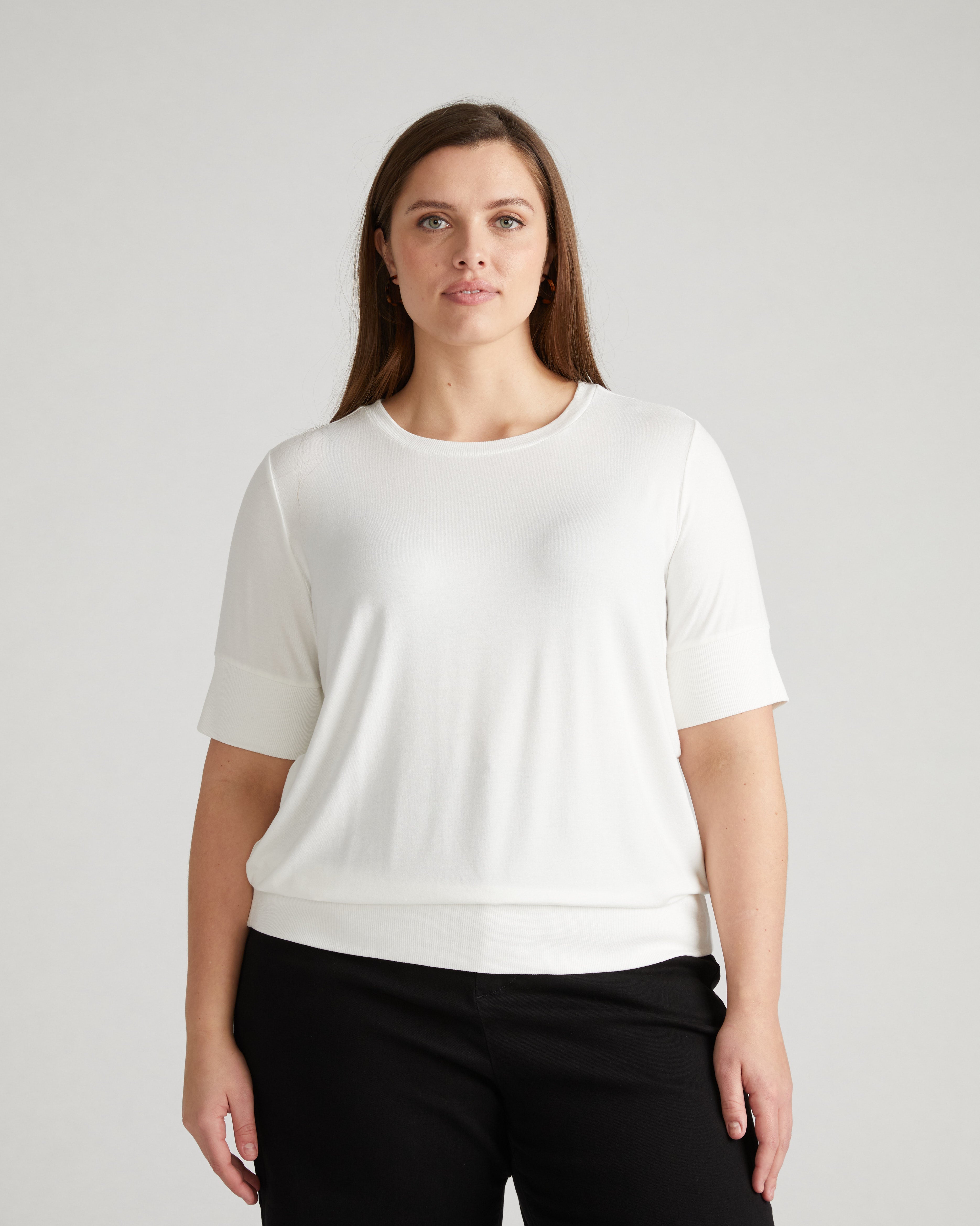 Aimee Liquid Jersey Rib Hem Tee - White