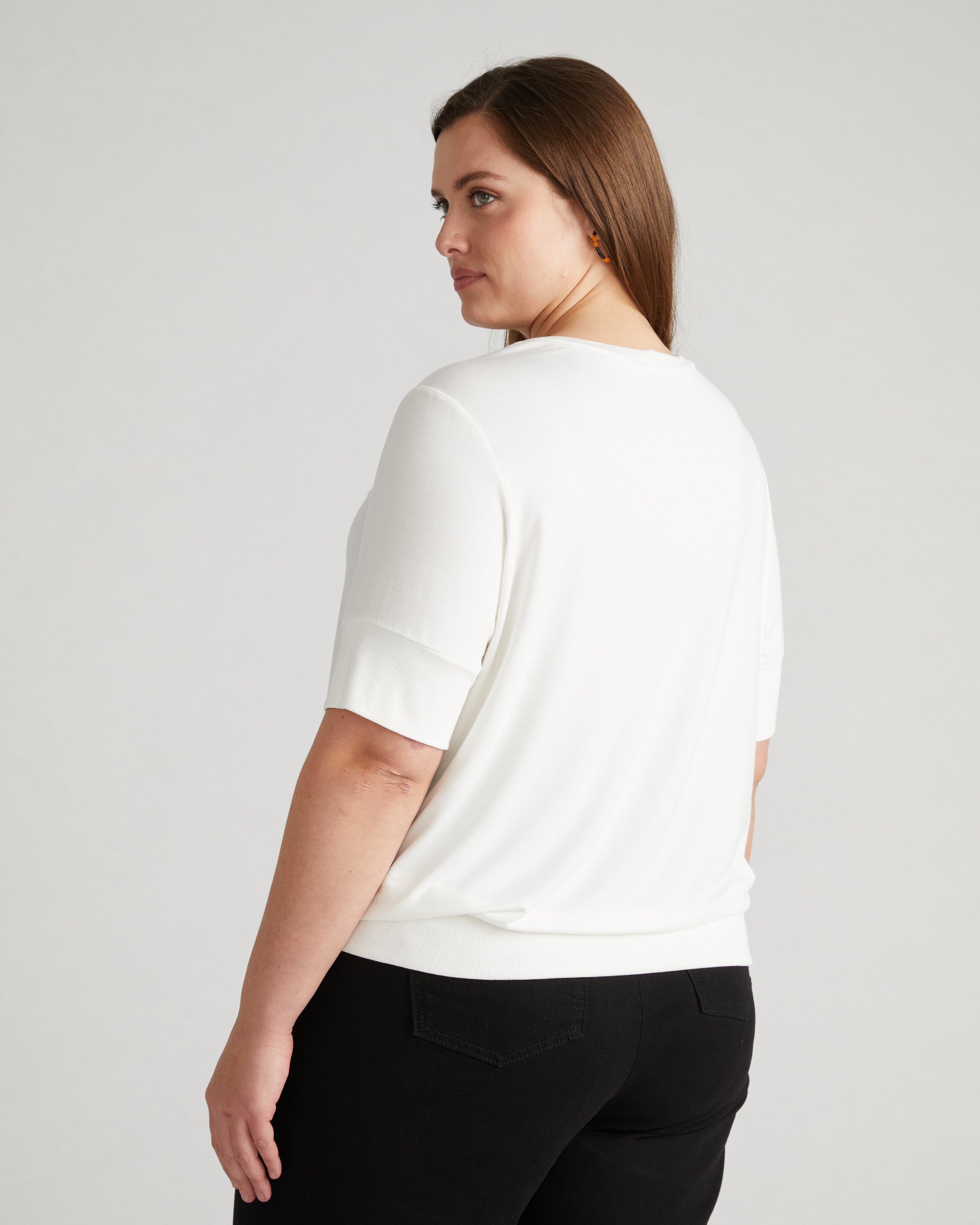 Aimee Liquid Jersey Rib Hem Tee - White