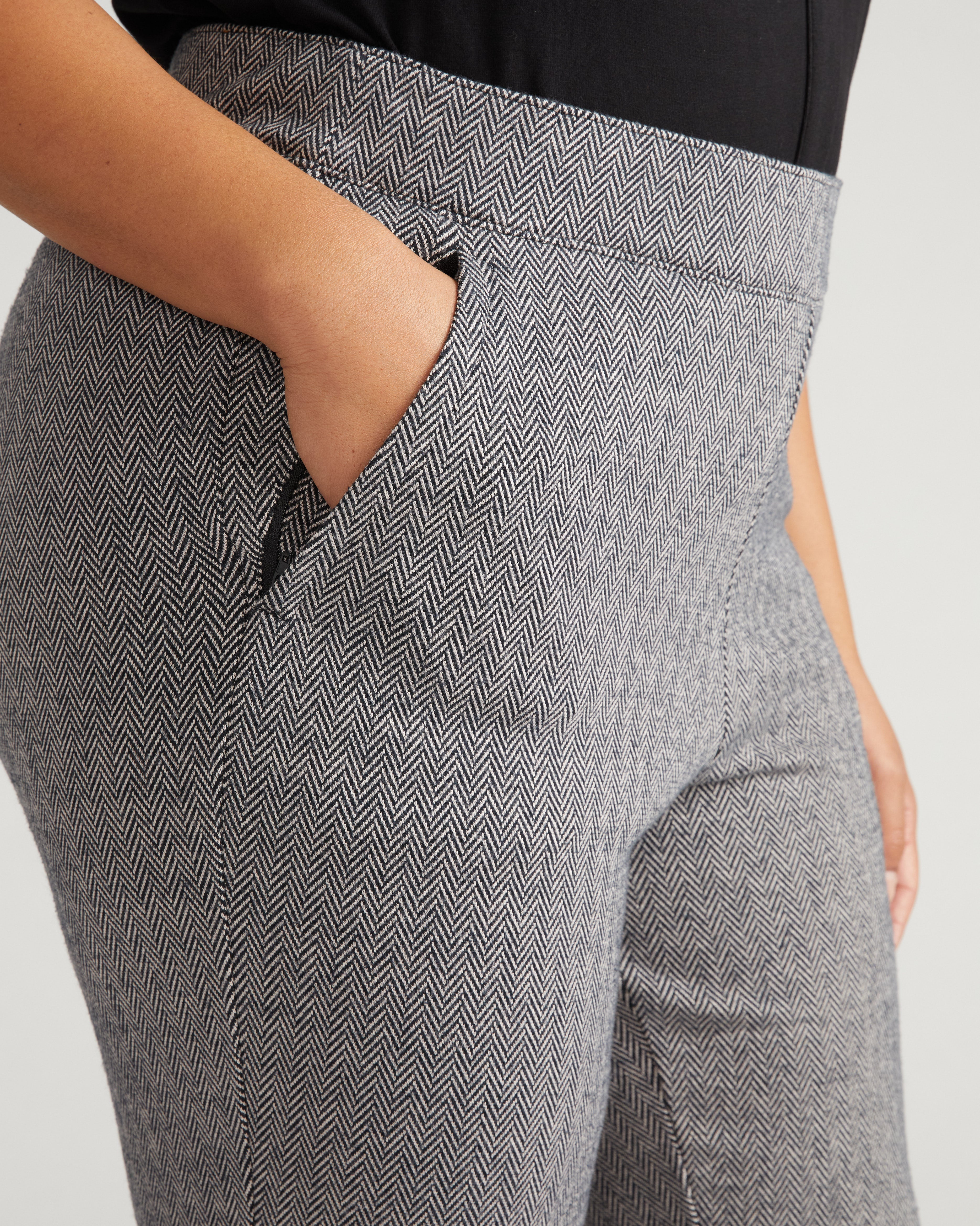 Amaya Ponte Kick Flare Pants - Herringbone Tweed