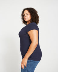 Ashley V Neck Cap Sleeve Tee - Midnight