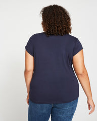 Ashley V Neck Cap Sleeve Tee - Midnight