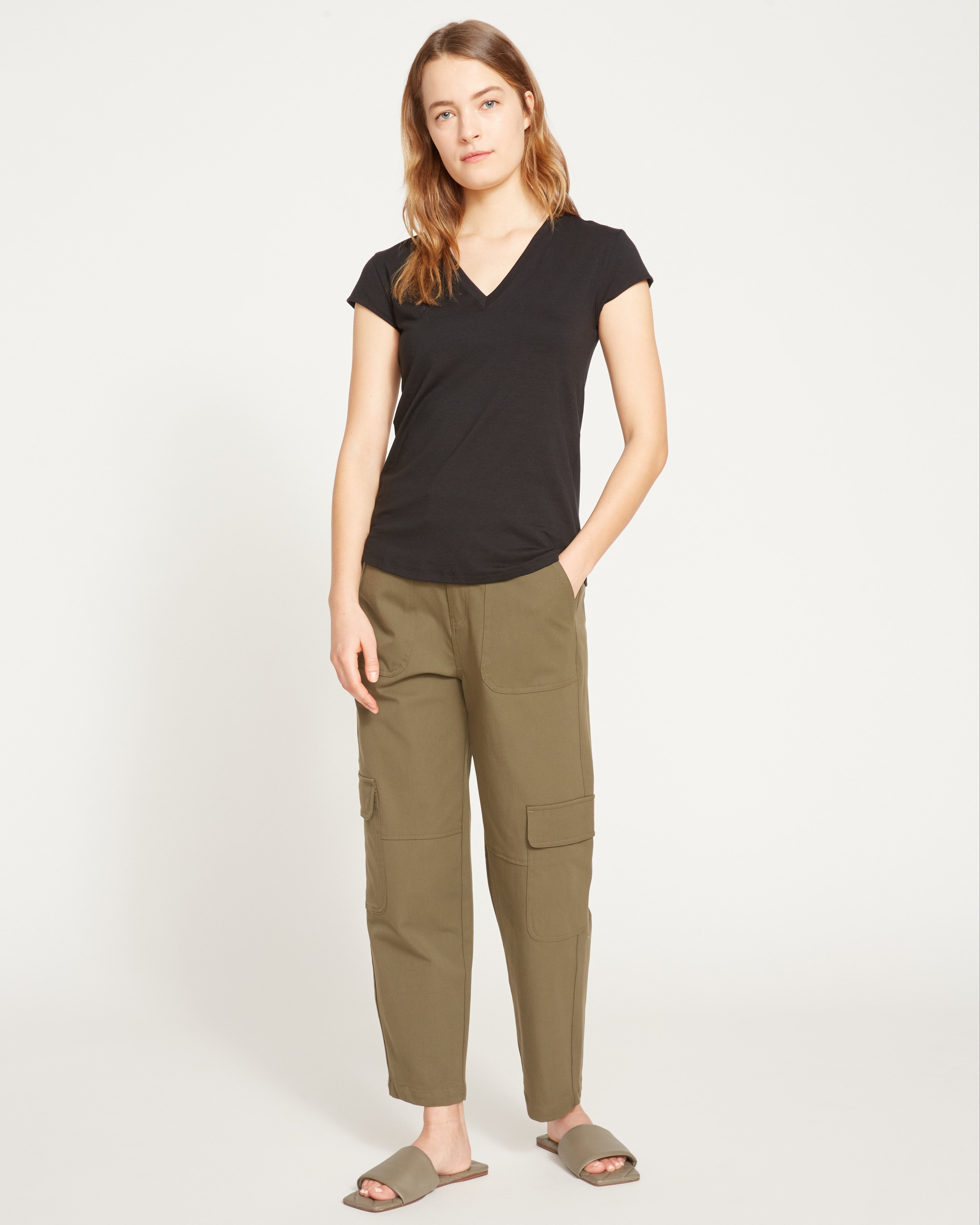 Ashley V Neck Cap Sleeve Tee - Black