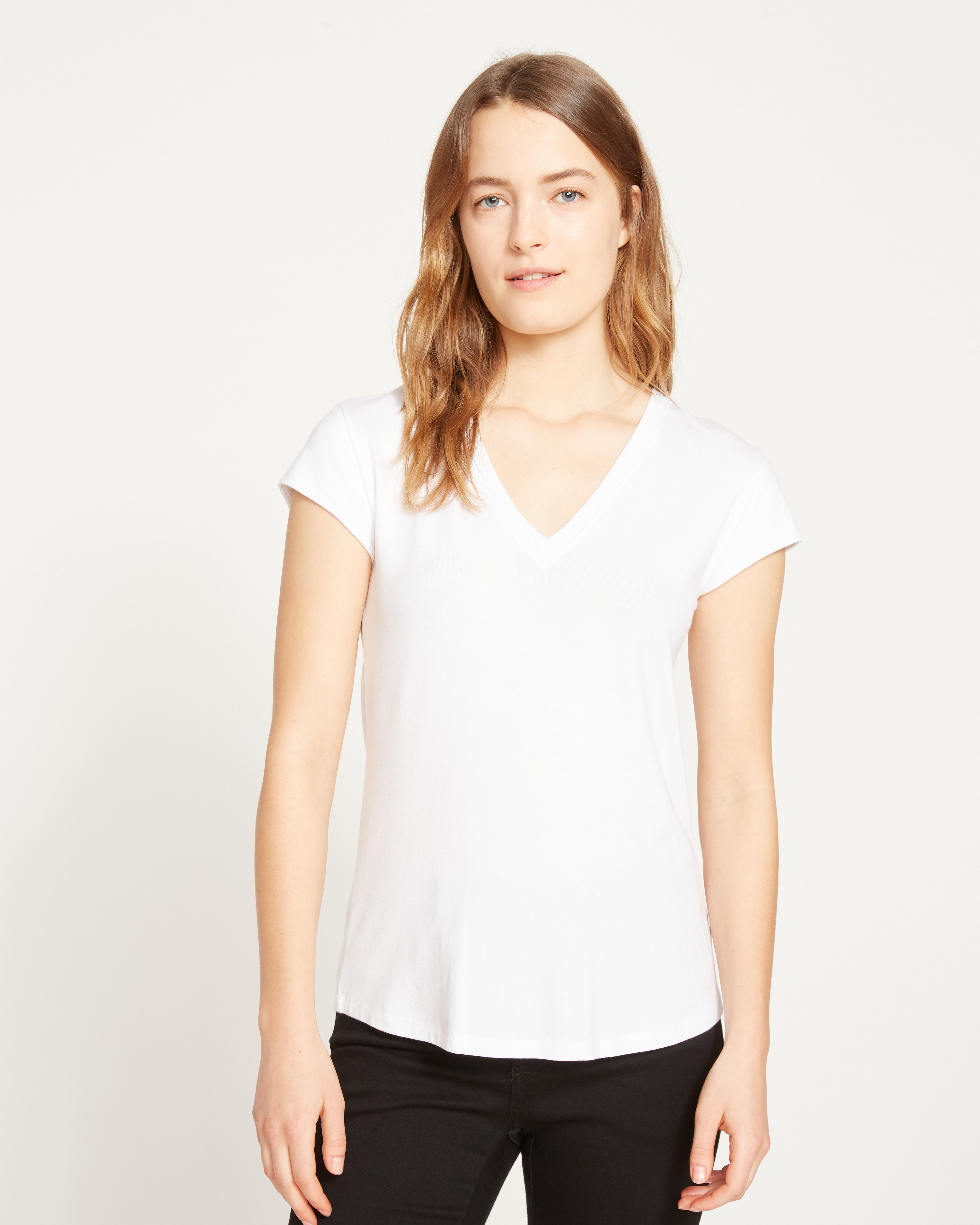 Ashley V Neck Cap Sleeve Tee - White