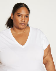 Ashley V Neck Cap Sleeve Tee - White